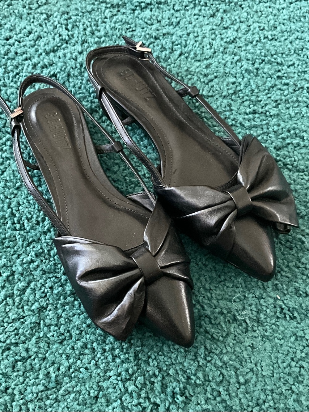 Schutz Judy Pointed Bow Slingback Flats - Black